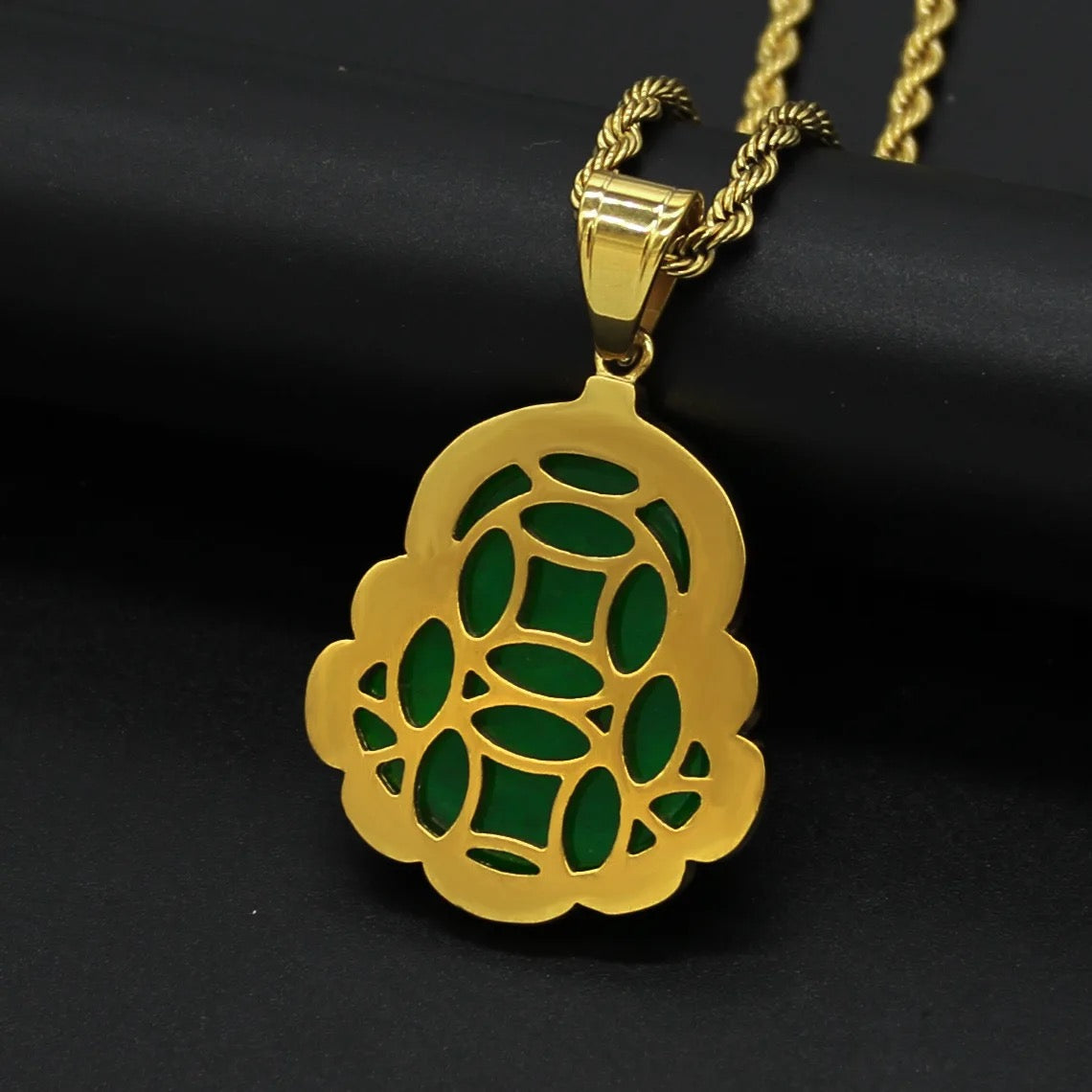Crystal Rim Natural Jade Buddha Necklace