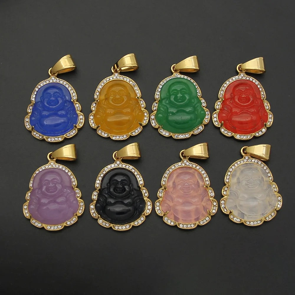 Crystal Rim Natural Jade Buddha Necklace