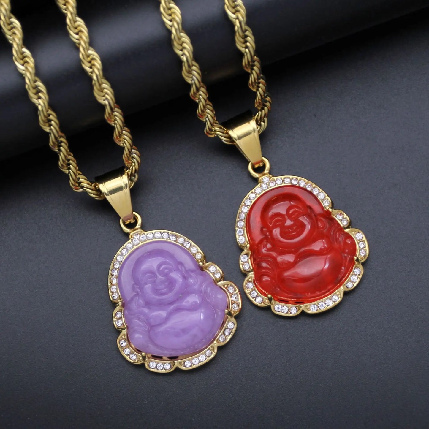 Crystal Rim Natural Jade Buddha Necklace