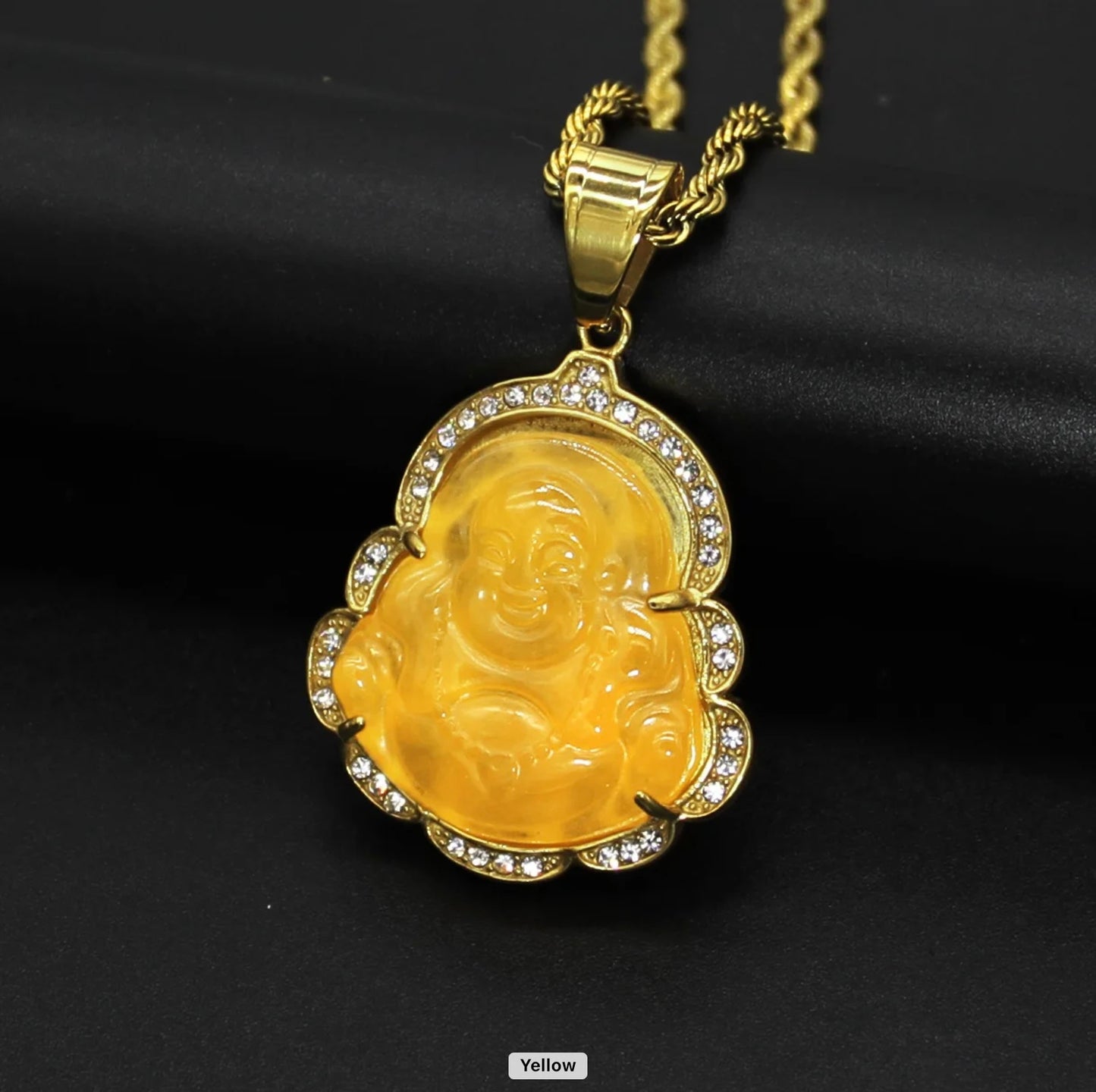 Crystal Rim Natural Jade Buddha Necklace
